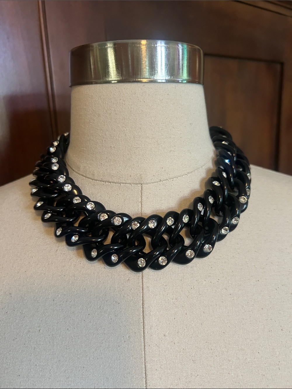 80s Black Crystal-Accent Reversible Chain Link Necklace 18”